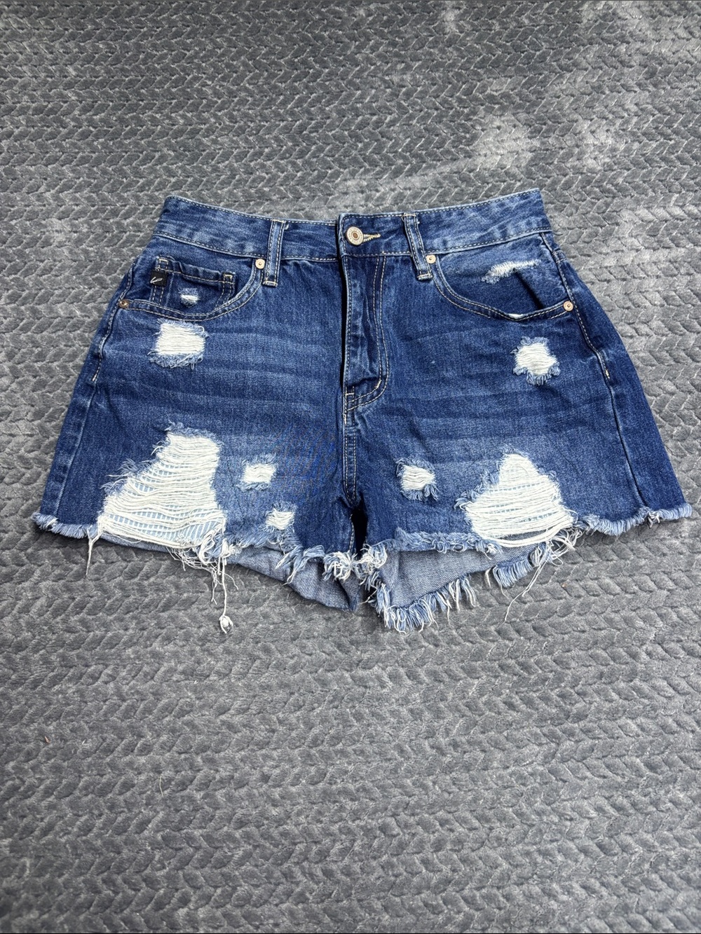 KanCan Dark Blue Distressed Jean Shorts